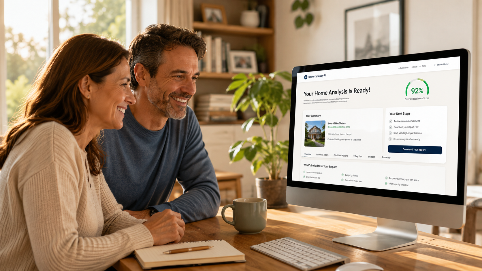 Homeowners reviewing their PropertyReady AI report together
